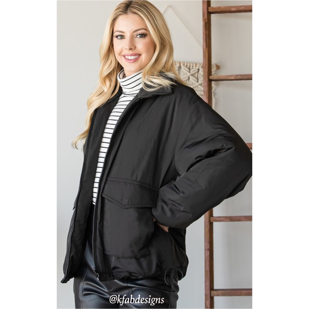 LAST 1! Cozy, Stylish, Oversized Nylon Puffer Jacket with Double Pockets! - Picture 3 of 8